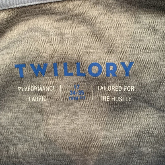 Twillory Mens Blue ‎ Performance Athletic button long sleeve 17/34-35 small tear - Picture 3 of 9
